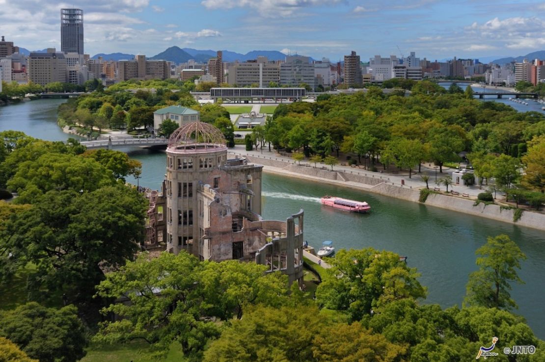 When the United States dropped the bomb on August 6, 1945, it exploded just above the Genbaku Dome, pictured.