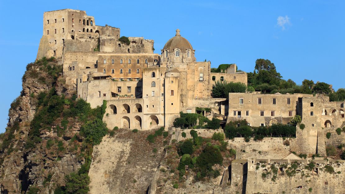 Aragonese Castle has views across the bay to Mt. Vesuvius.