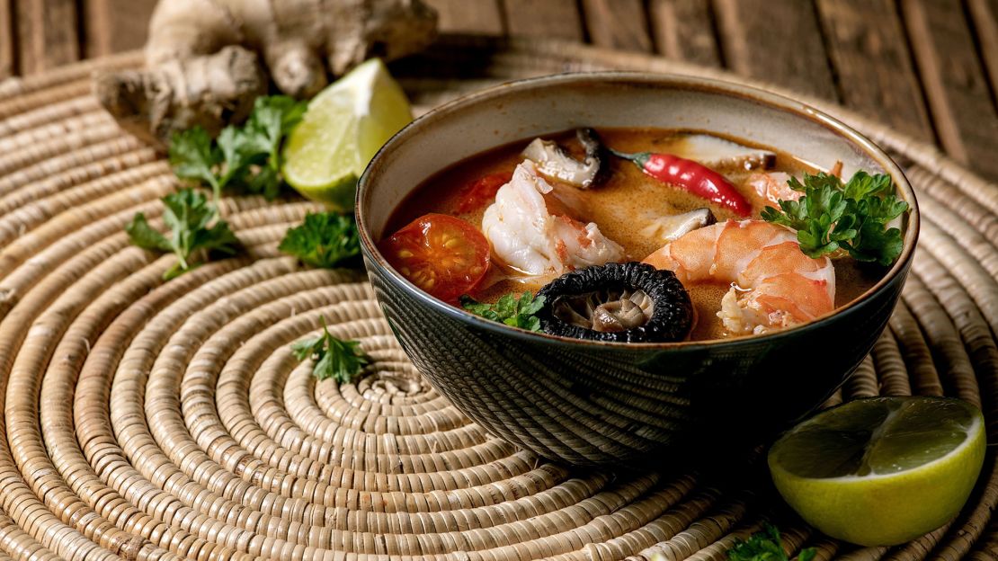 Hitting major taste sensations -- sweet, sour, spicy and salty -- tom yum goong's broth is the ideal environment for sweet, tender shrimp or other seafood.