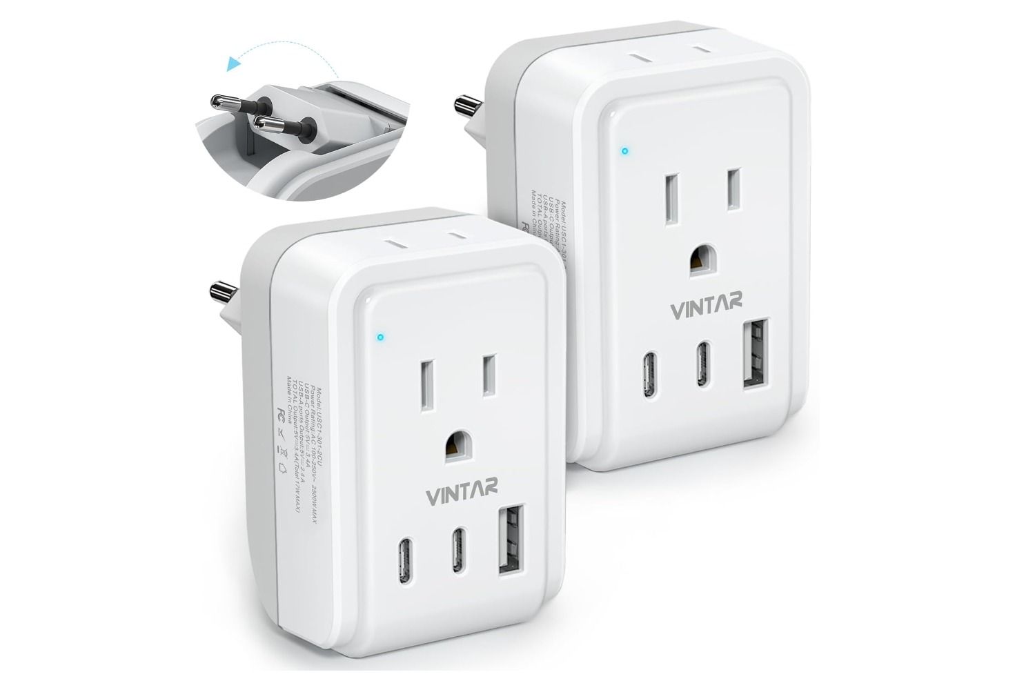 2 pack european travel plug adapter vintar