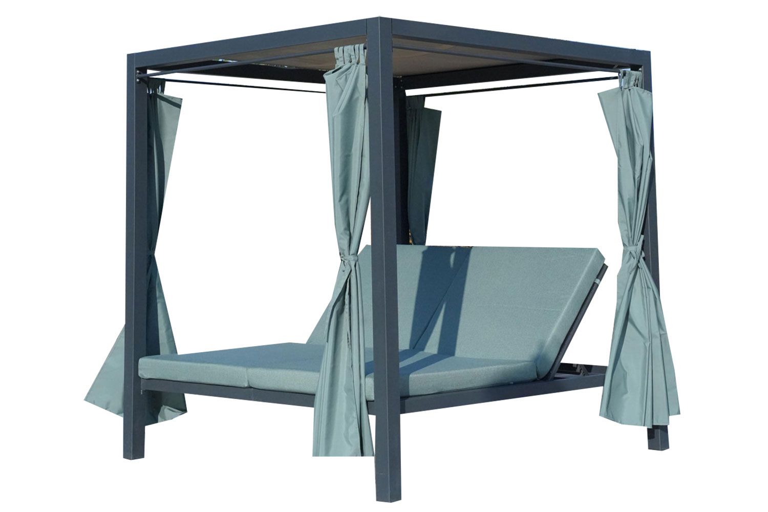 Outdoor patio daybed with canopy and curtains