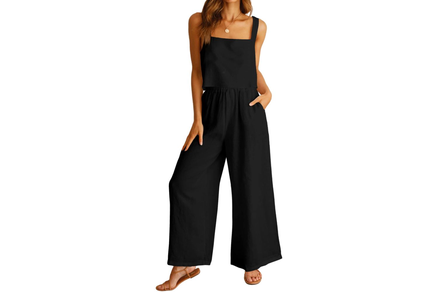 ANRABESS Women's 2 Piece Outfits Linen Pants Jumpsuit Matching Lounge Set Casual Summer Beach Vacation Trendy Clothes