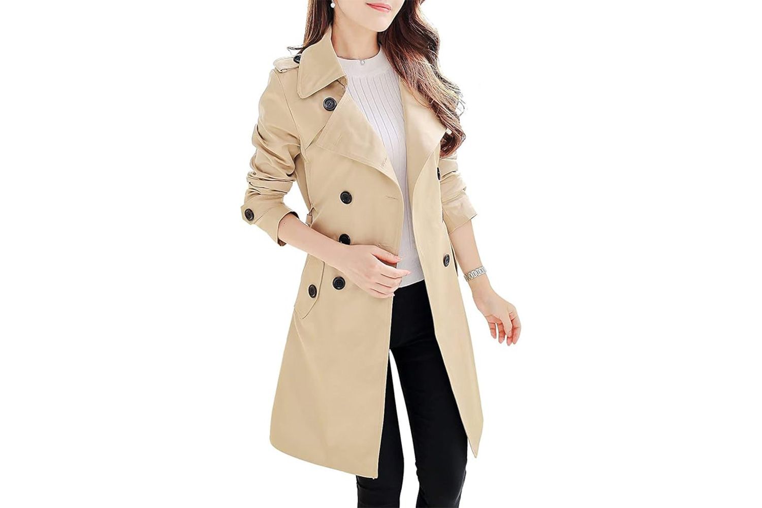 NANJUN Women's Double-Breasted Trench Coat Classic Lapel Overcoat