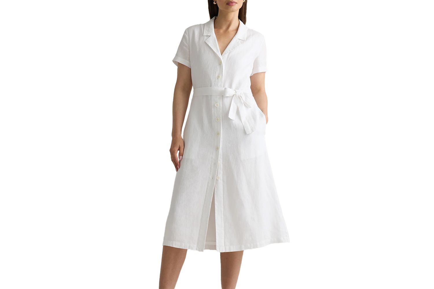 100% European Linen Button Front Dress