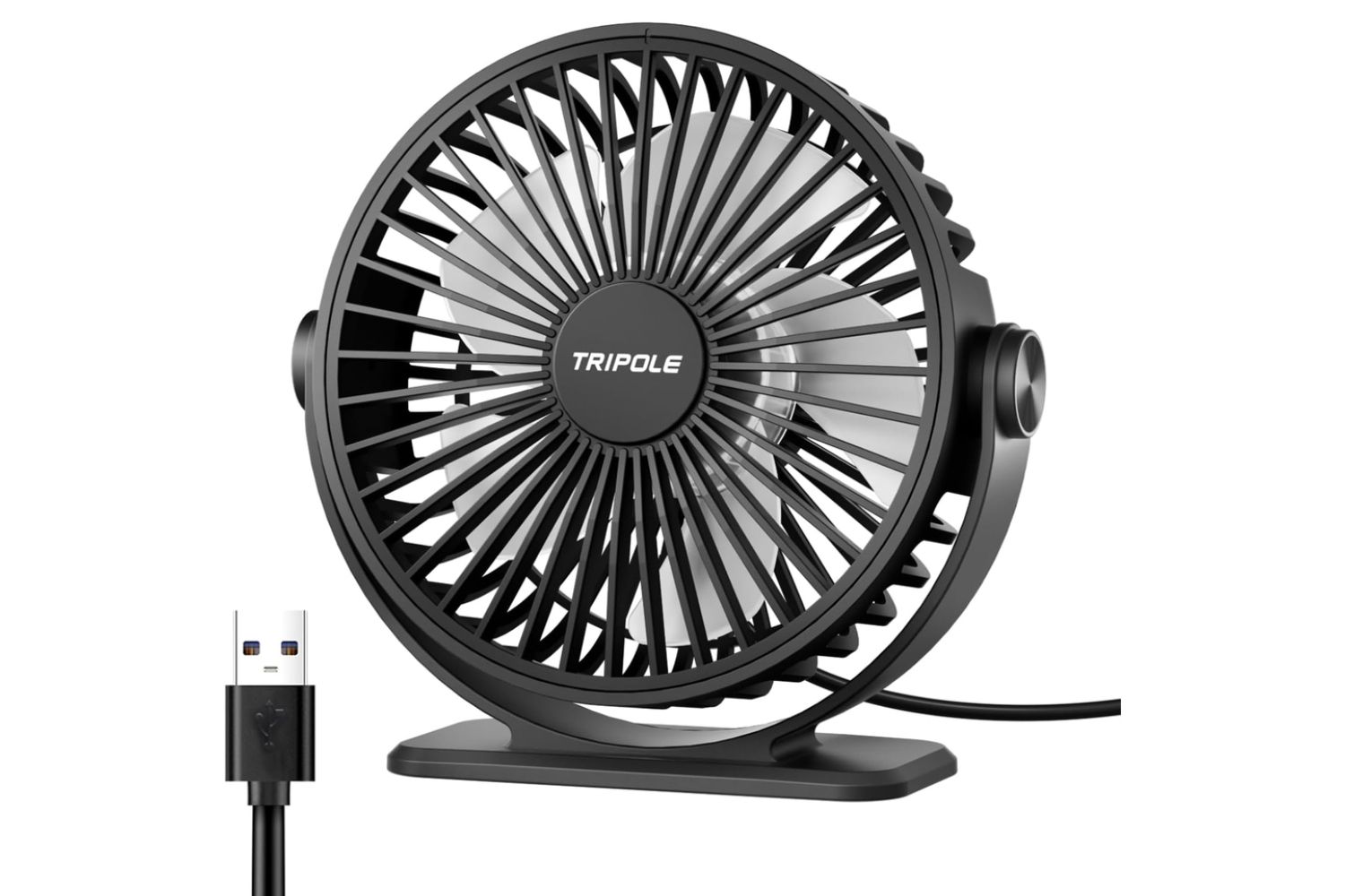 TriPole Desk Fan USB Powered Small Portable Fan, 3 Speeds Adjustable Strong Breeze Mini Personal Fans, 360° Rotation Quiet Plug In USB Fans for Desktop Bedroom Office Table Travel, Black, 4.9ft Cable